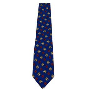 Longchamp Blue Tie with Red and Gold Motif